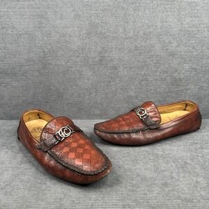 Franco Cuadra Perforated Leather Driving Loafers Cognac Brown Exotic Trim